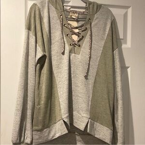 Hem & Thread Sage and Gray Lace-Up Hoodie